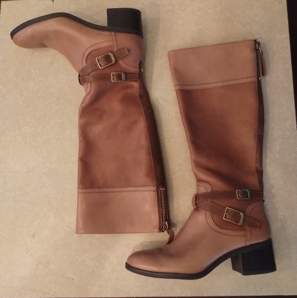 Franco Sarto Lapis brown leather zip up tall boots - Picture 3 of 16